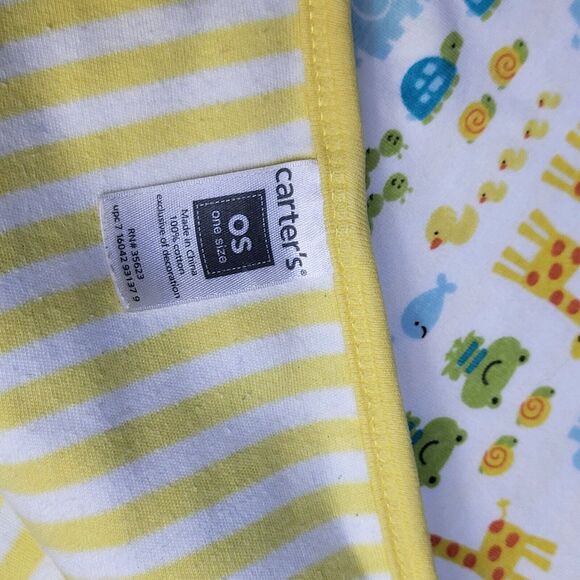 Carters I Love Hugs Safari Animals Cotton Cozy Baby Blanket Yellow Stripes 30" - Picture 5 of 6